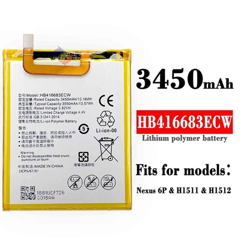 Batterie de remplacement pour Huawei Google Nexus 6P, HB416683ECW Batterie de remplacement pour Huawei Google Nexus 6P, HB416683ECW